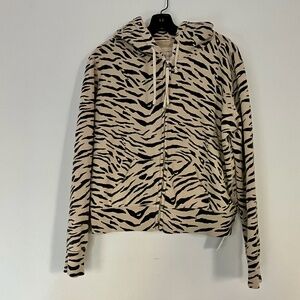 Nili Lotan Distressed Tiger Print Zip-Up Hoodie L XL